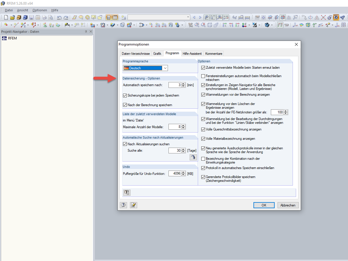 Datensicherung - Optionen
