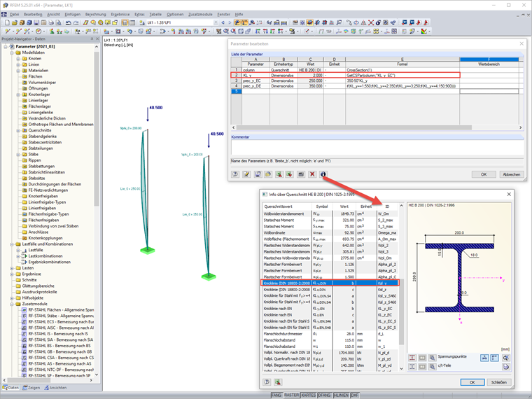 Parametrisierte Eingabe mit Zugriff auf die Querschnittswerte