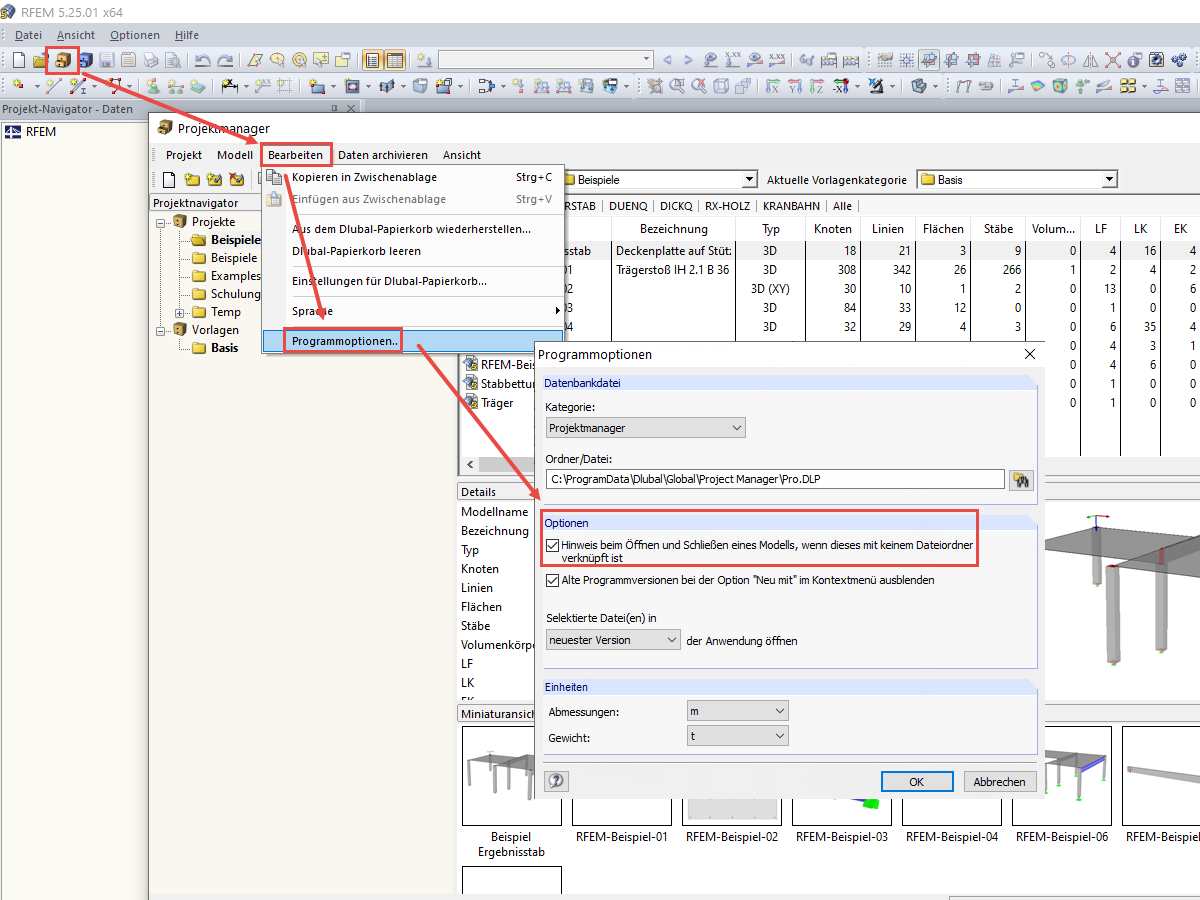 Hinweis auf Verknüpfung beim Öffnen eines Modells