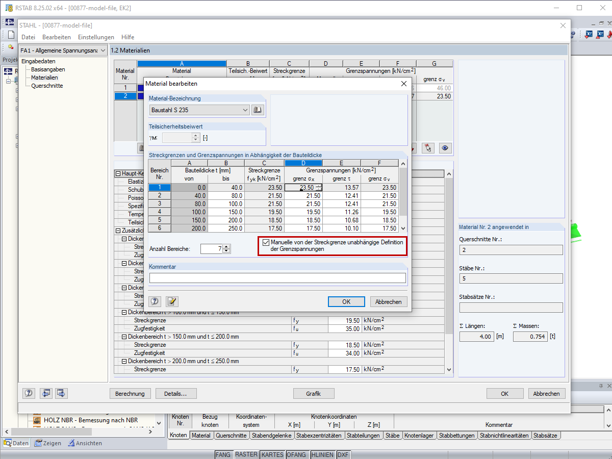 Änderung der Grenzspannungen