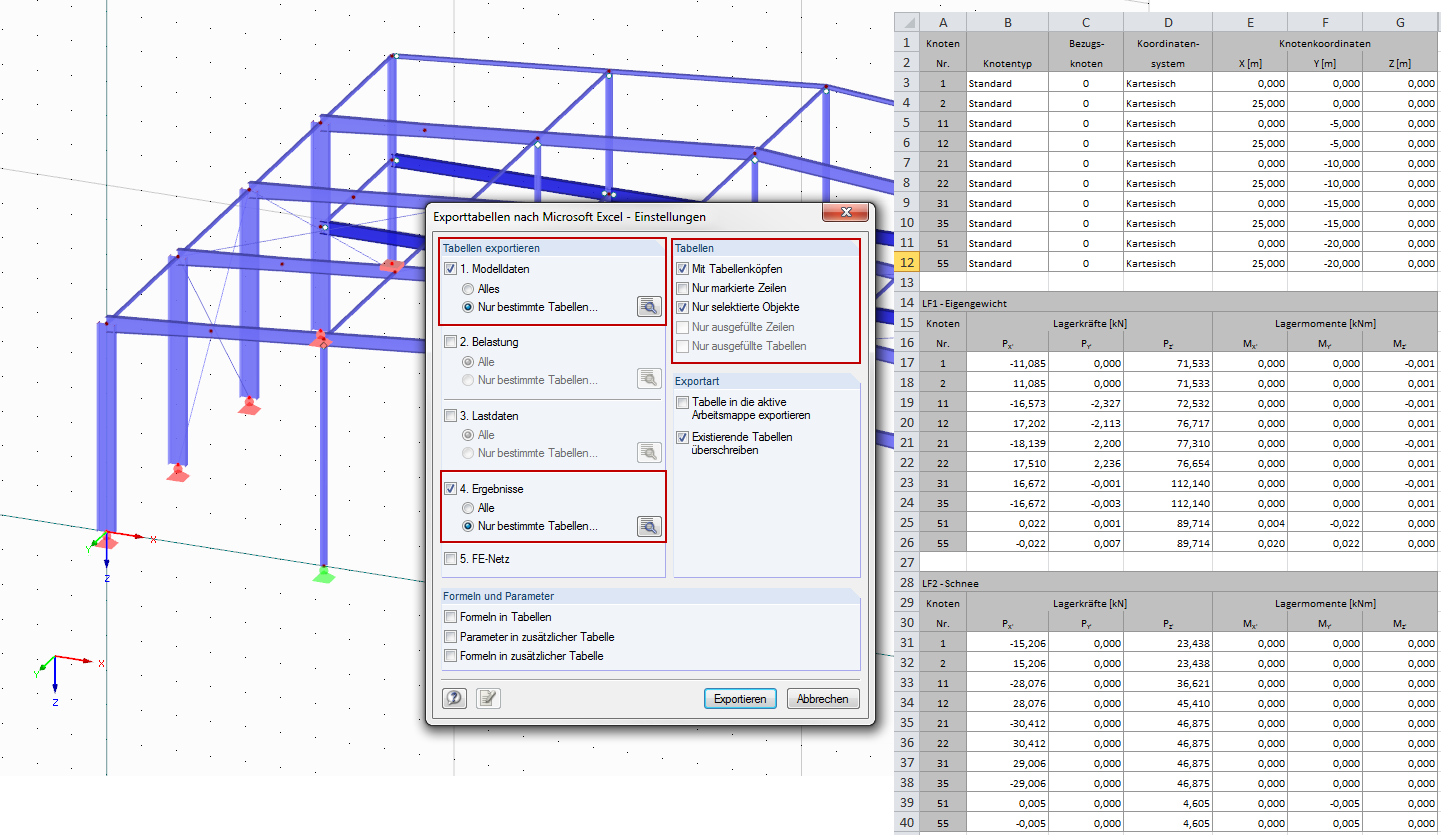 Exportieren der Ergebnisse von selektierten Objekten