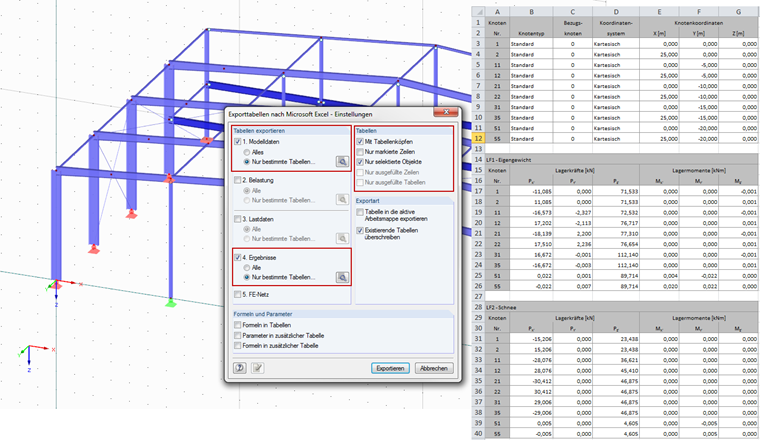 Exportieren der Ergebnisse von selektierten Objekten