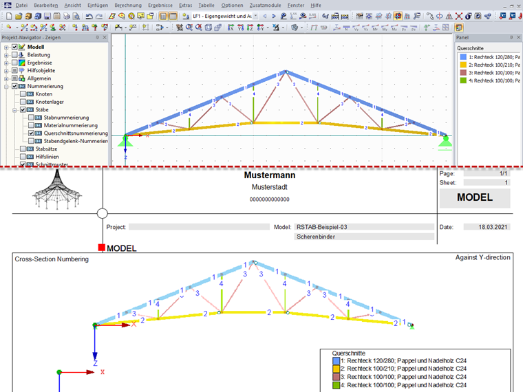 Farbpanel der Querschnitte