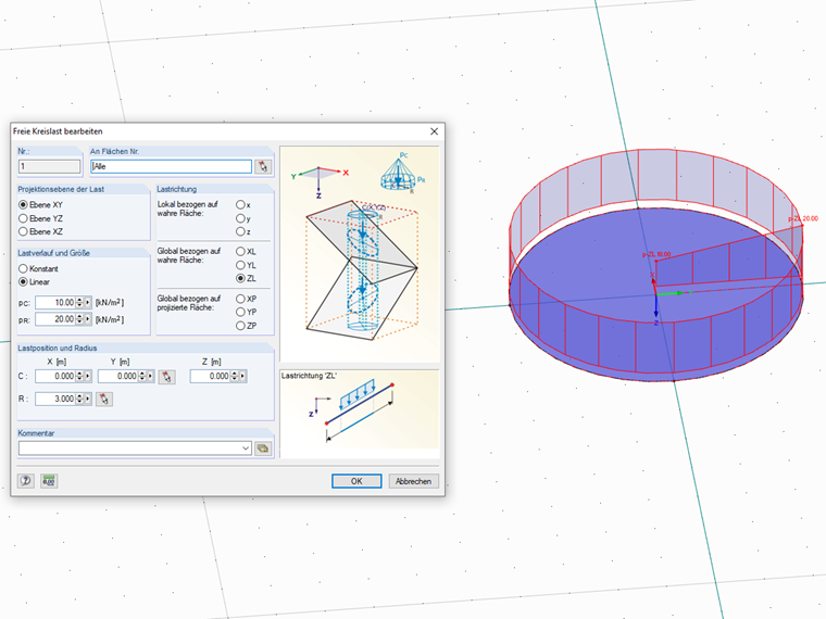 Veränderliche Radialbelastung auf Kreissektoren