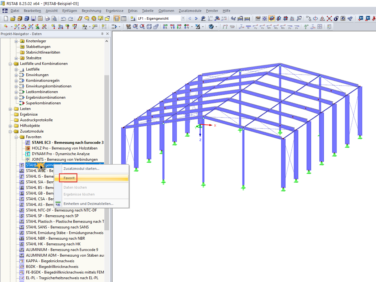 Zusatzmodul als Favorit anlegen