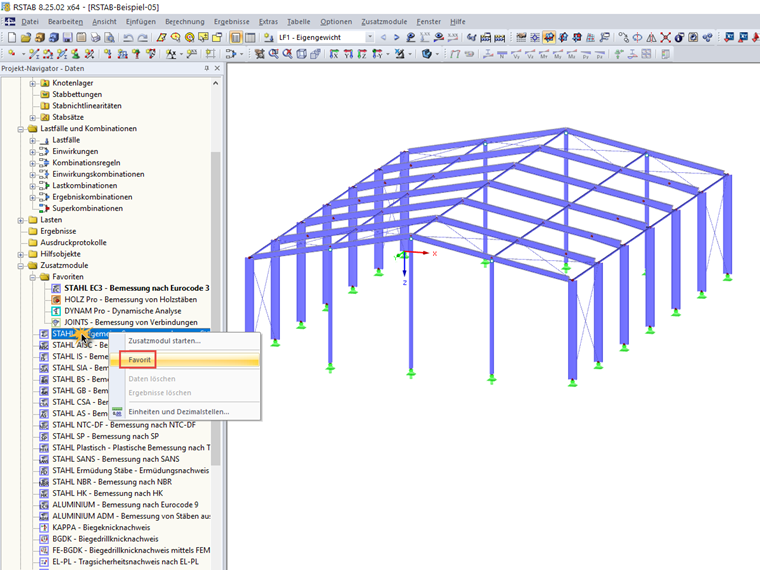 Zusatzmodul als Favorit anlegen