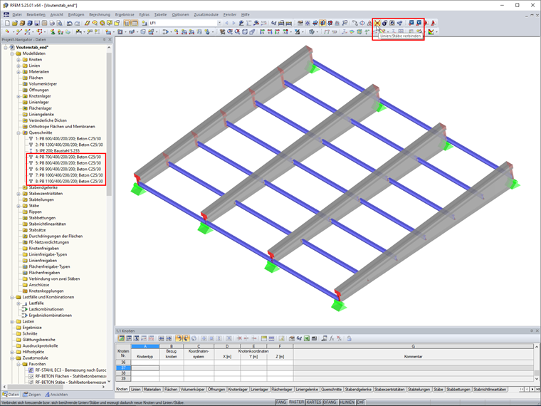 Veränderliche Querschnittshöhe eines Voutenstabes mit "Linien/Stäbe verbinden" ermitteln