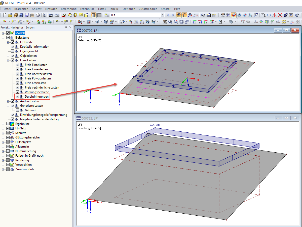Durchdringungen freier Lasten anzeigen