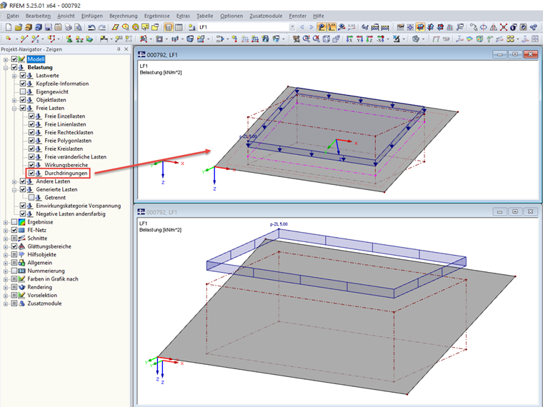 Durchdringungen freier Lasten anzeigen