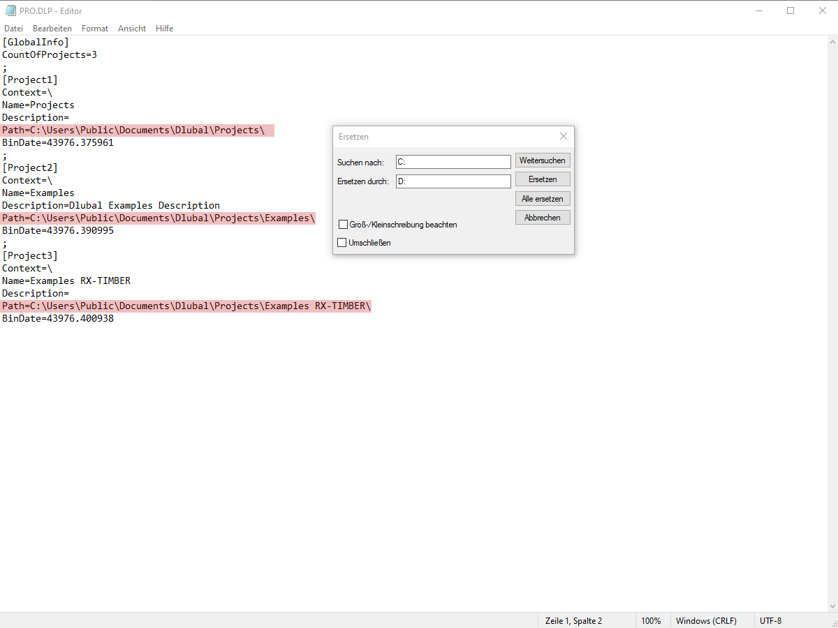 Verzeichnispfade ändern