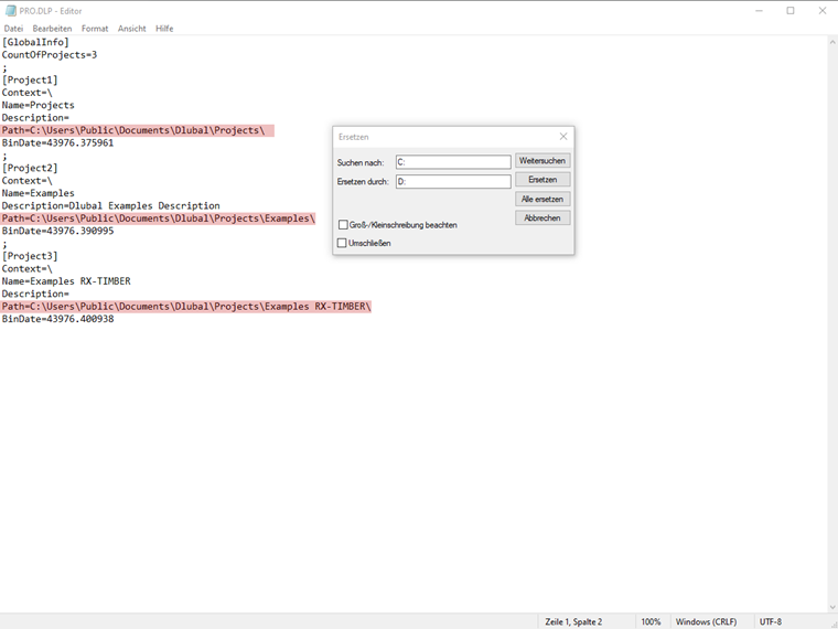Verzeichnispfade ändern