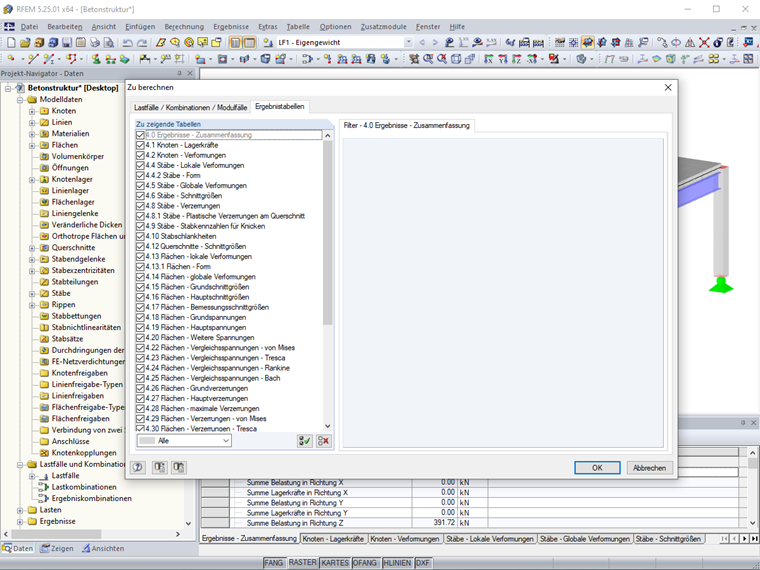 Ergebnistabellen filtern