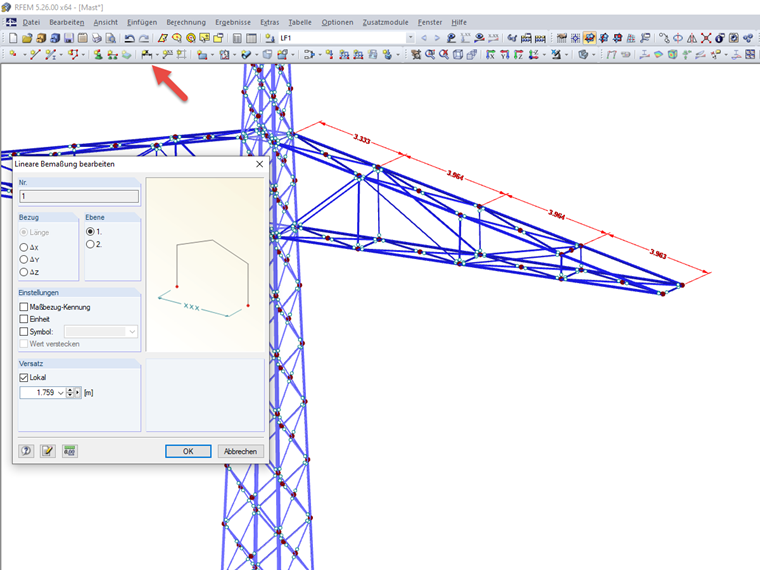 Windschief verkettete Bemaßung
