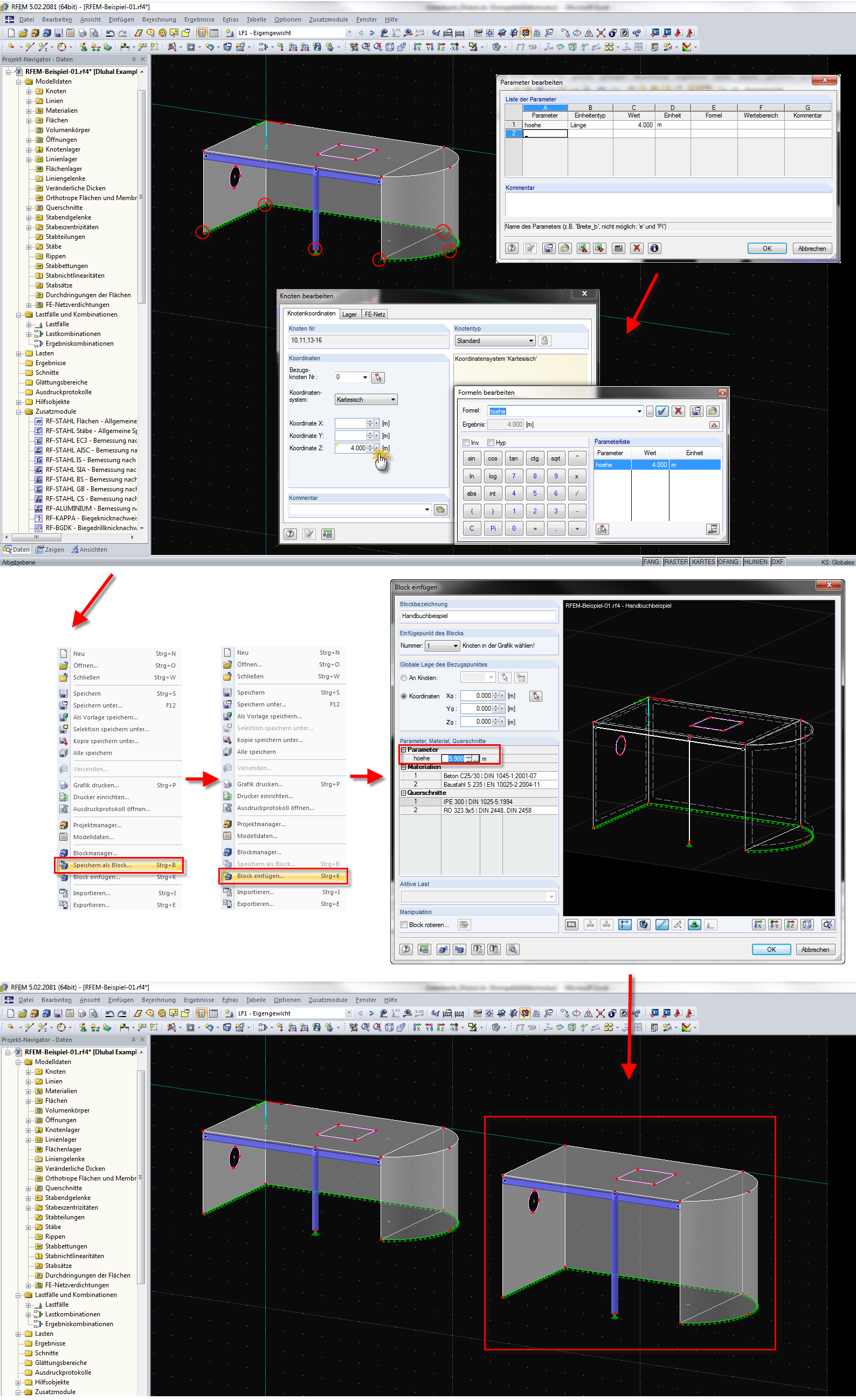 Dlubal RFEM 5 & RSTAB 8 - Parametrisierte Struktur als Block speichern