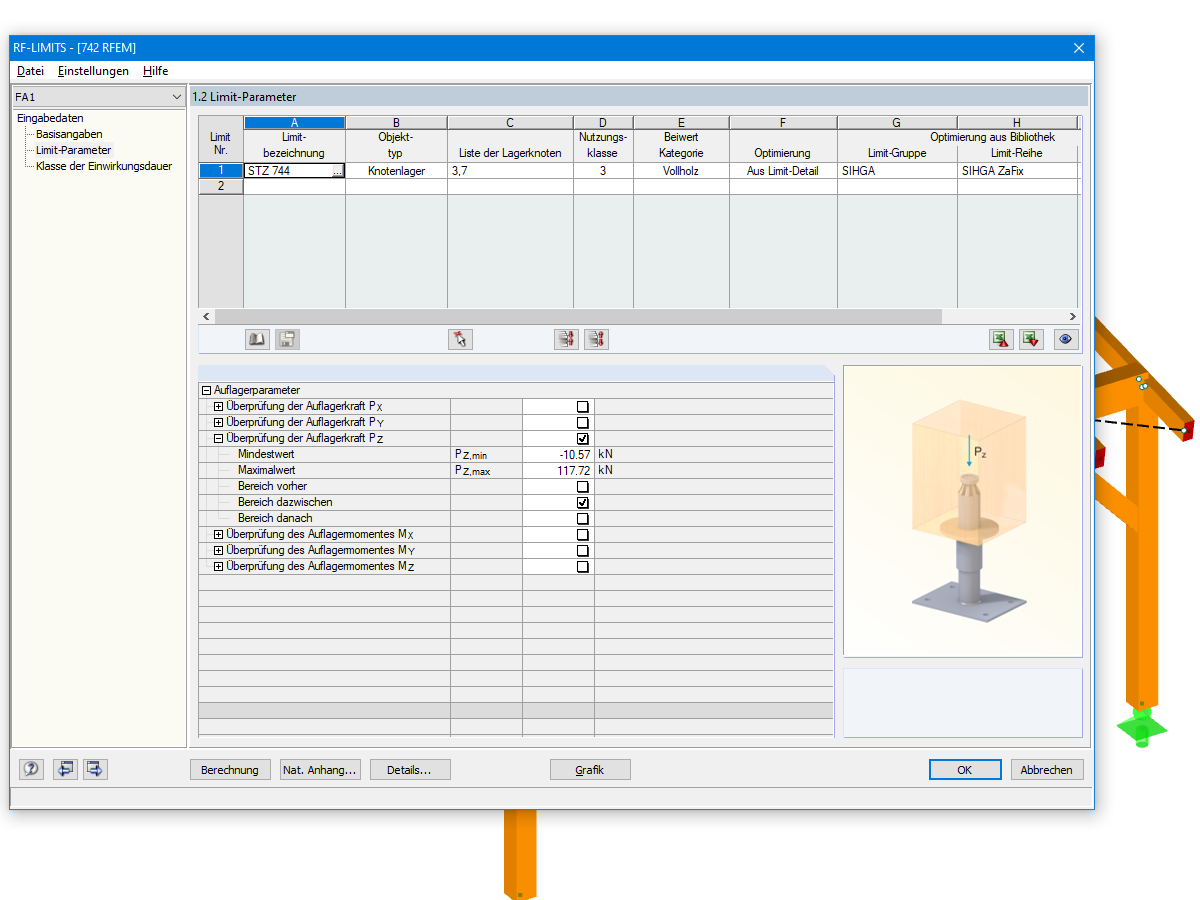 Limit Parameter eines Stützenfußes