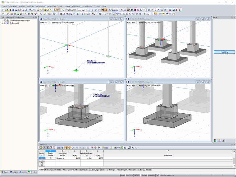 Darstellung der Fundamentabmessungen