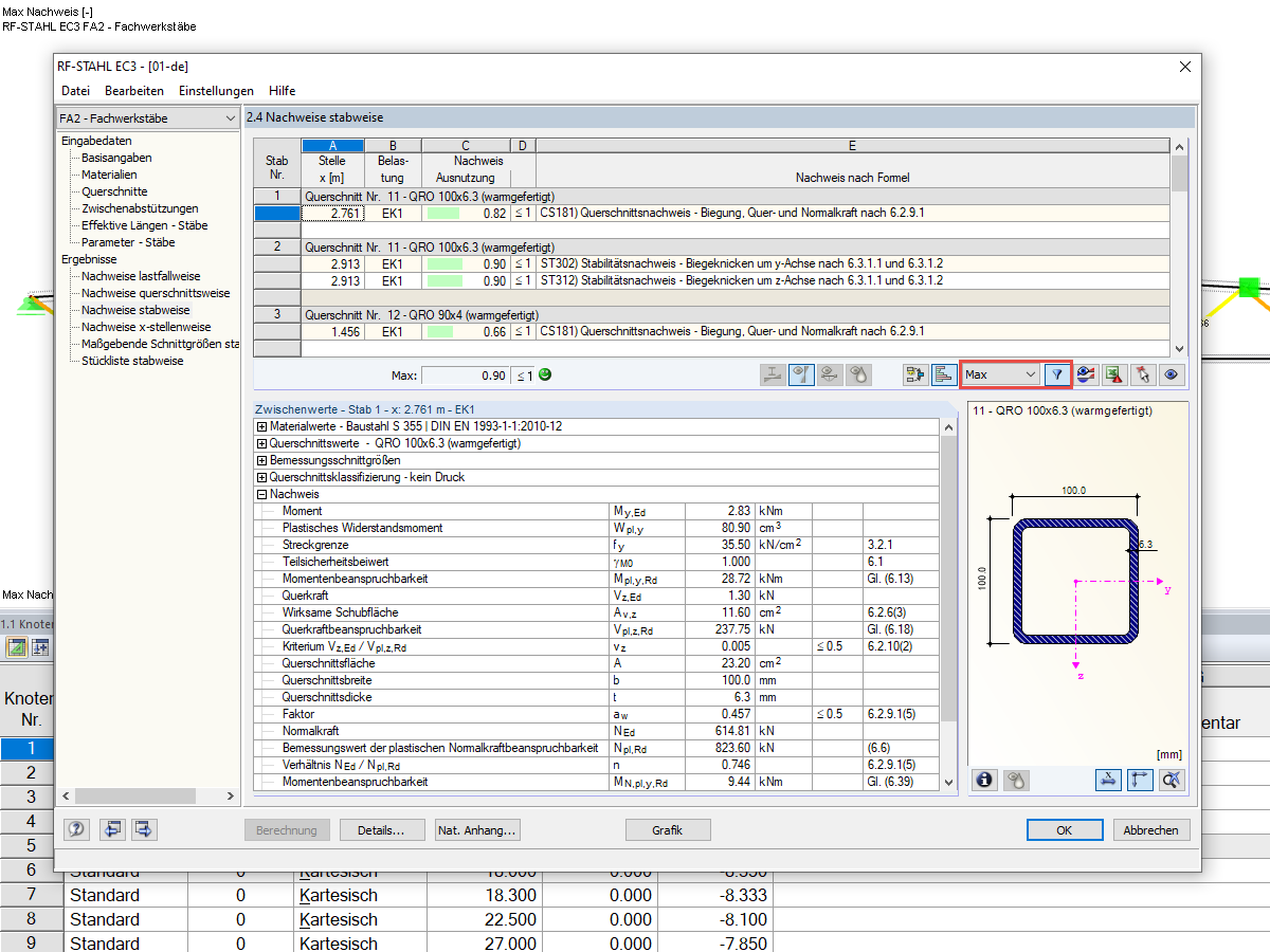 Maximale Nachweise stabweise