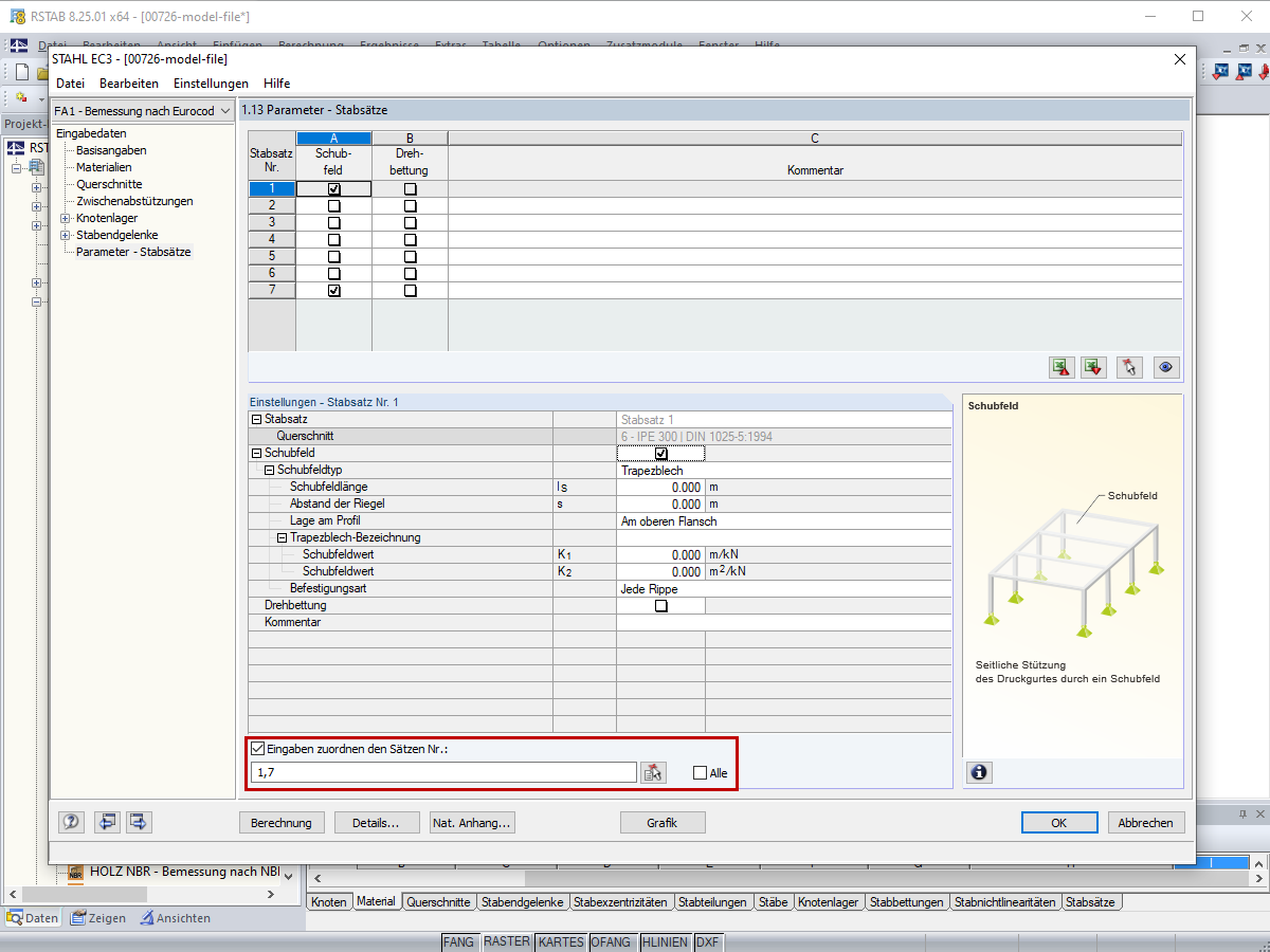 Parameter mehreren Stäben oder Stabsätzen zuordnen