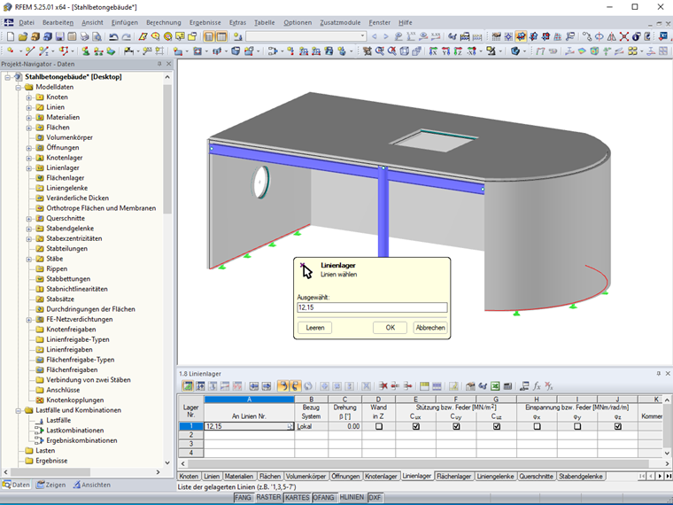 Wählen der Objekte in den Tabellen