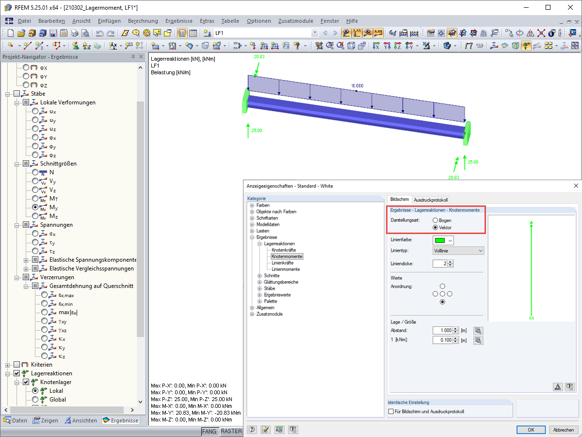 Darstellung der Lagermomente als Vektor