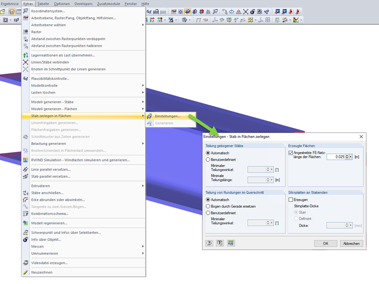 Stab in Flächen zerlegen