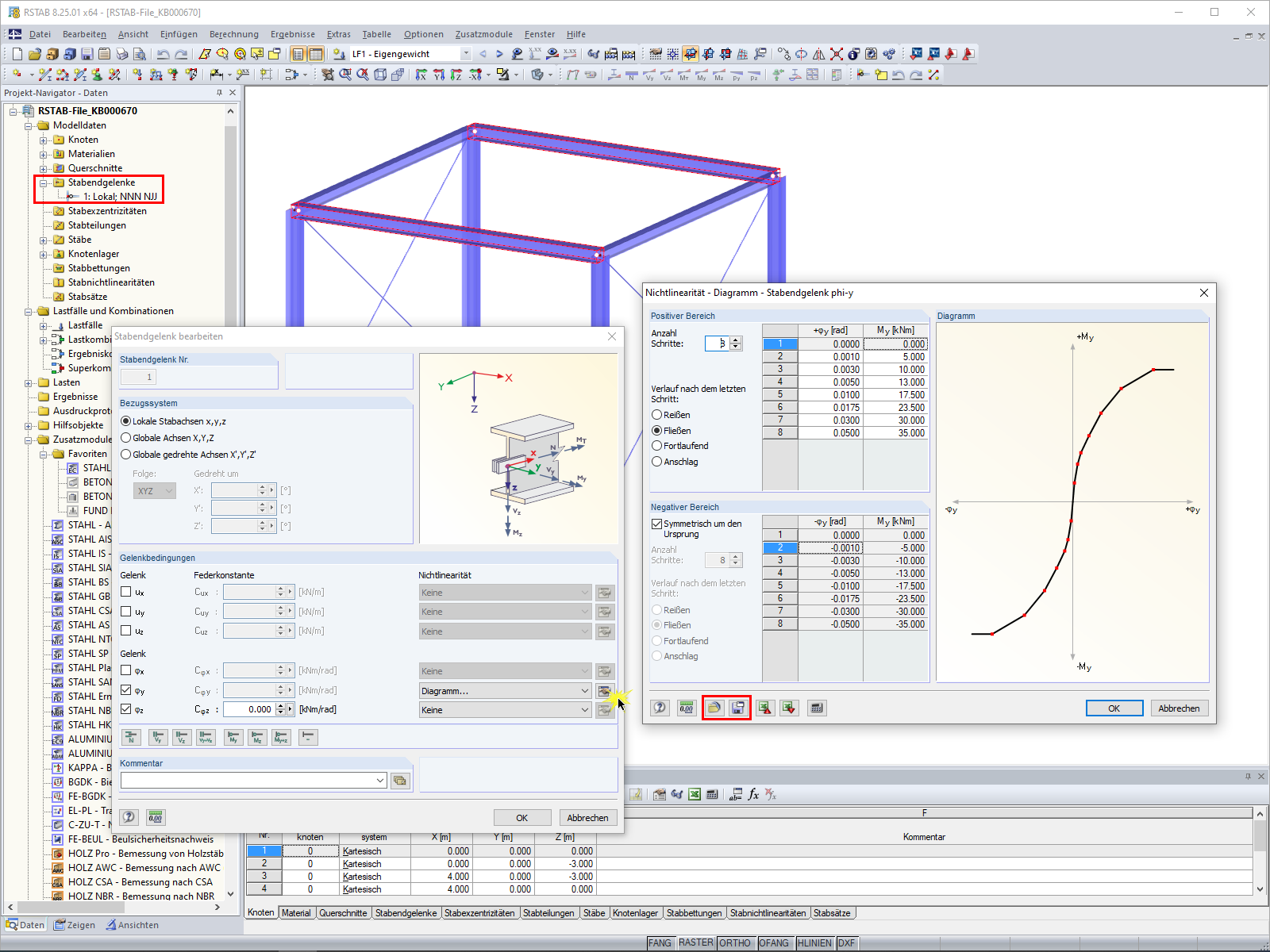 Speichern und Einlesen von Diagrammen für Stabendgelenke