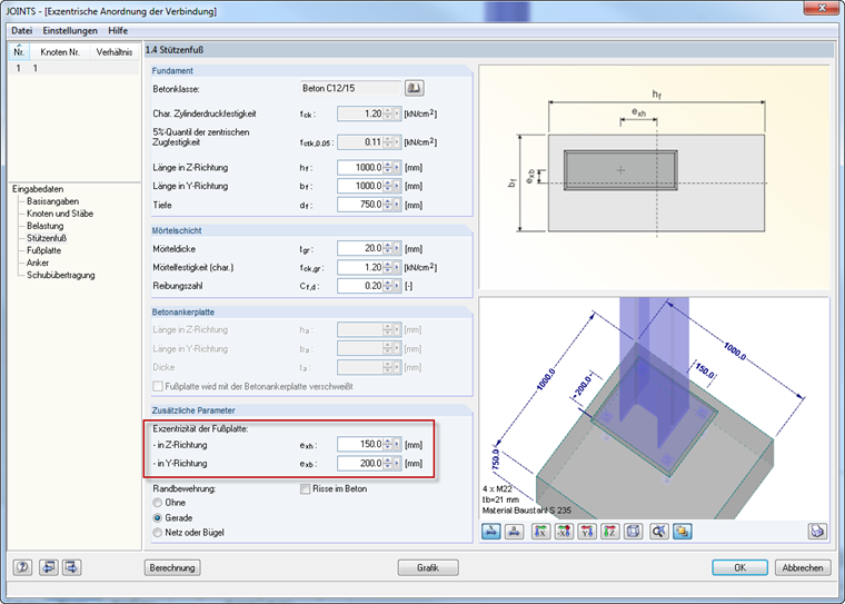 Exzentrizität der Fußplatte