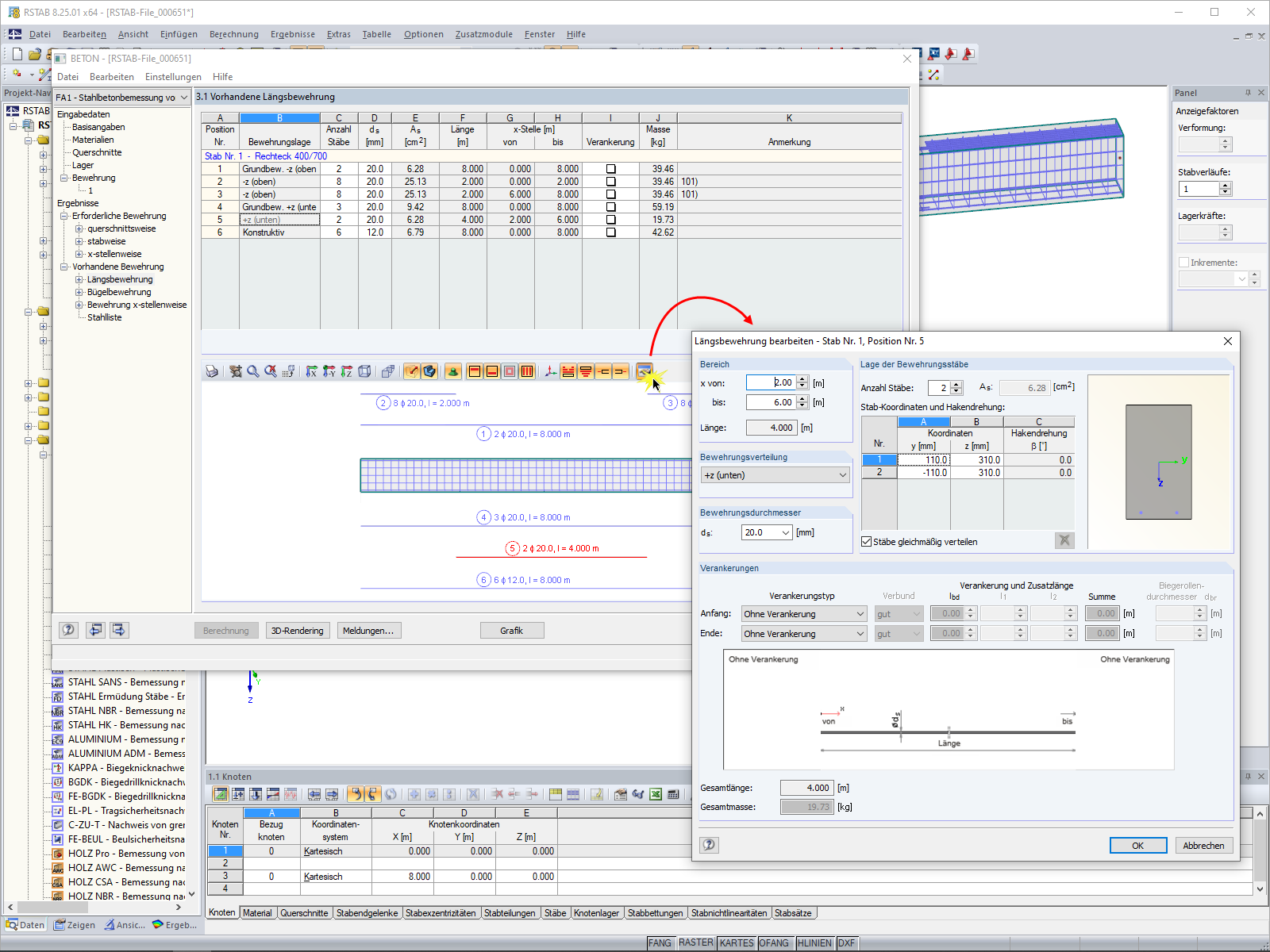 Nachträgliche Bearbeitung des Bewehrungsvorschlages