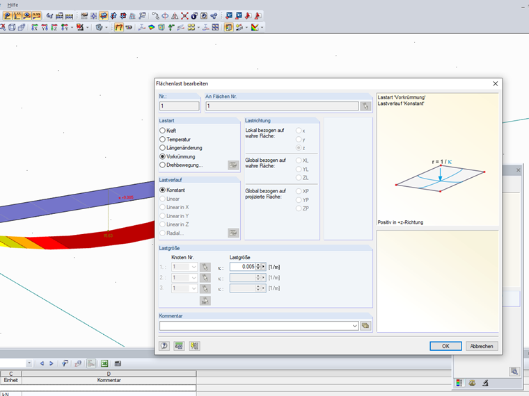 Berücksichtigung einer Vorkrümmung auf Flächen