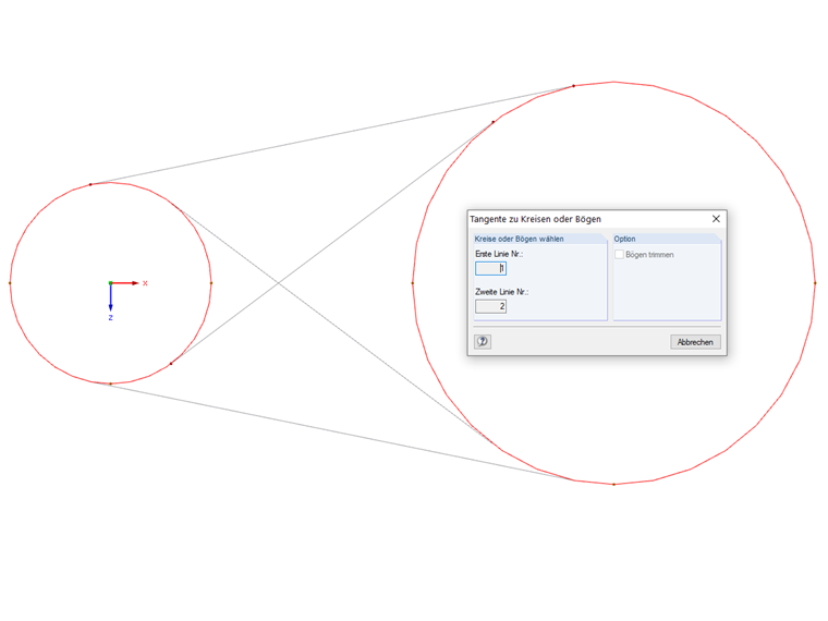 Tangente zu Kreisen oder Bögen
