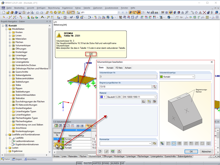 Verknüpfung der Tabellen mit Dialogfenstern