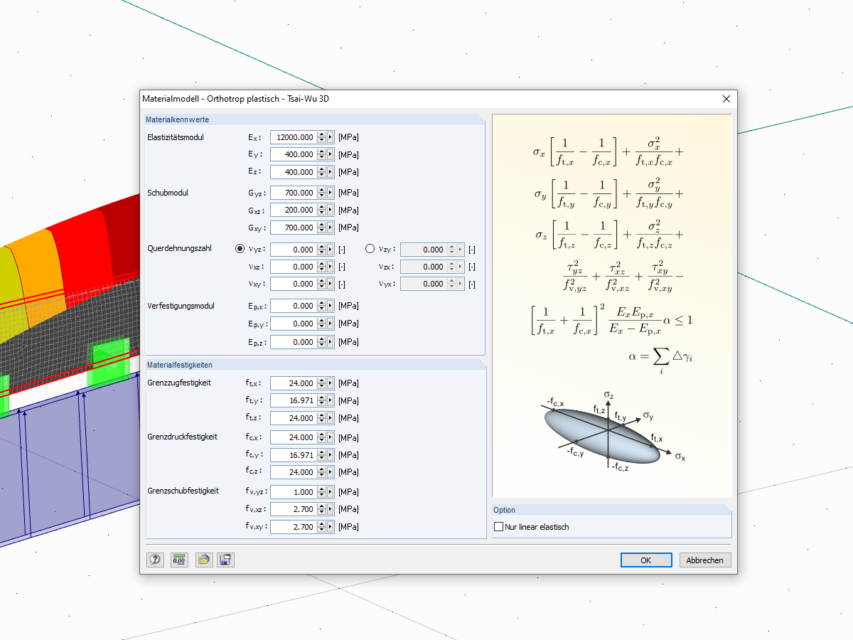 Materialmodell Tsai-Wu (orthotrop elastisch-plastisch)