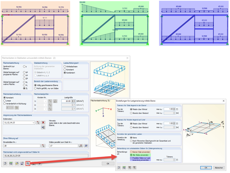 Behandlung von unbelasteten Stäben bei der Lastgenerierung
