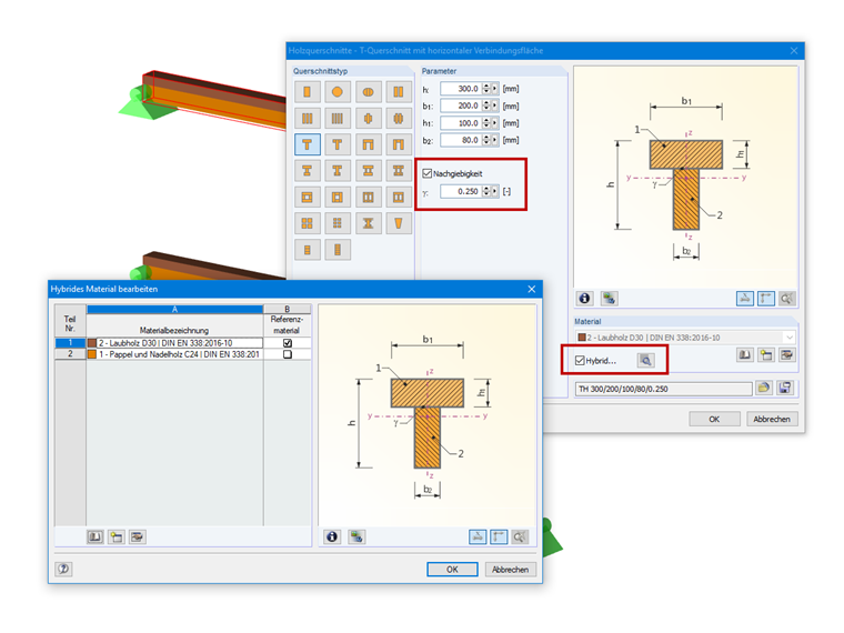 Berücksichtigung des nachgiebigen Verbunds bei parametrischen Holzquerschnitten