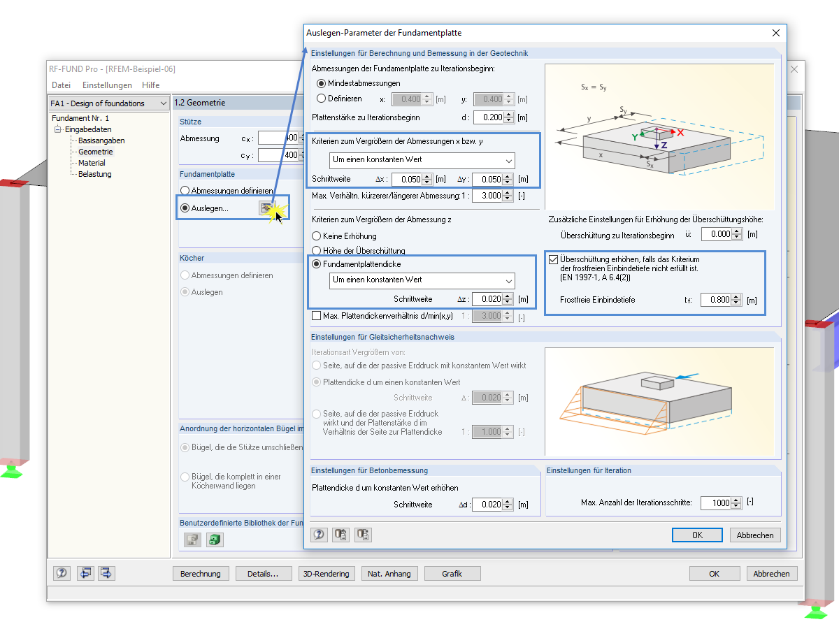 Automatische Dimensionierung der Fundamentplattengeometrie