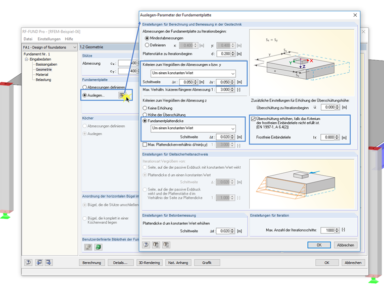 Automatische Dimensionierung der Fundamentplattengeometrie