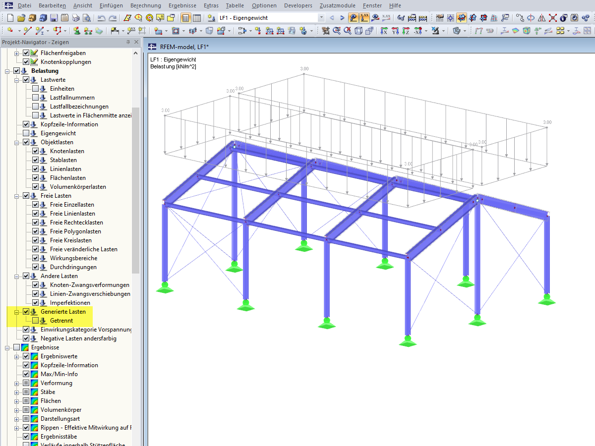 Anzeige generierter Flächenlasten
