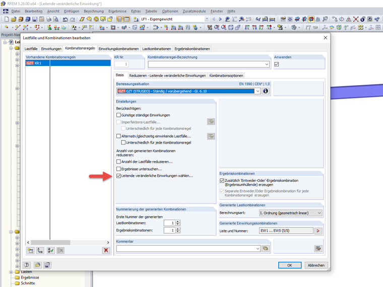 Lastfälle und Kombinationen bearbeiten