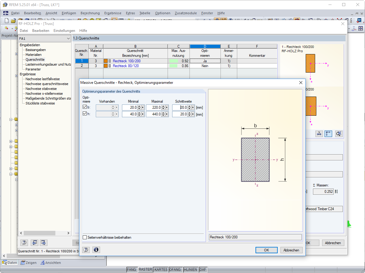 Optimierung der Querschnitte