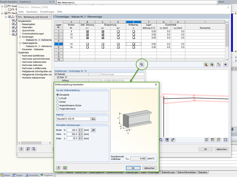 Wölbbehinderung durch eine Stirnplatte