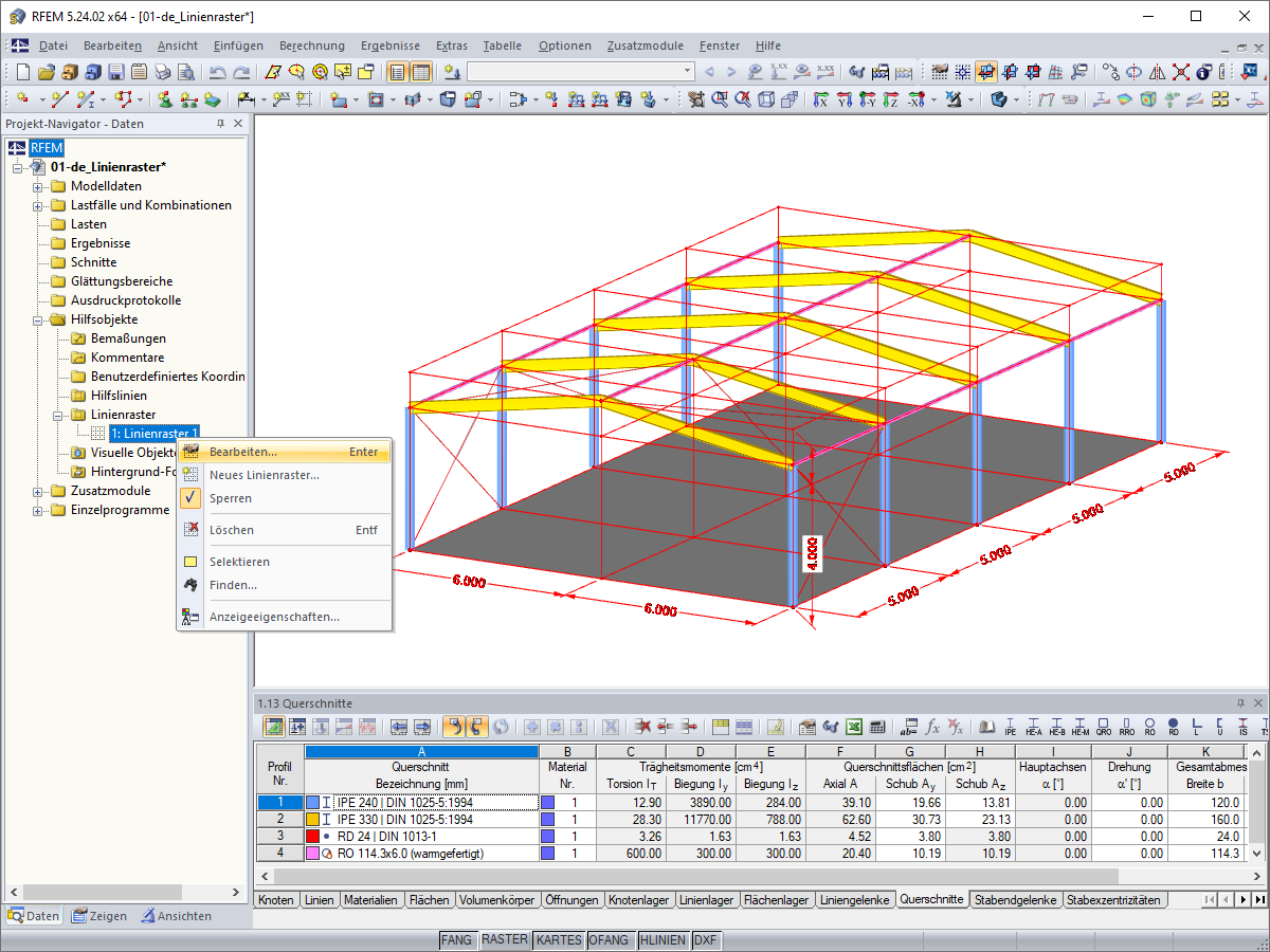 Hilfsobjekt "Linienraster"