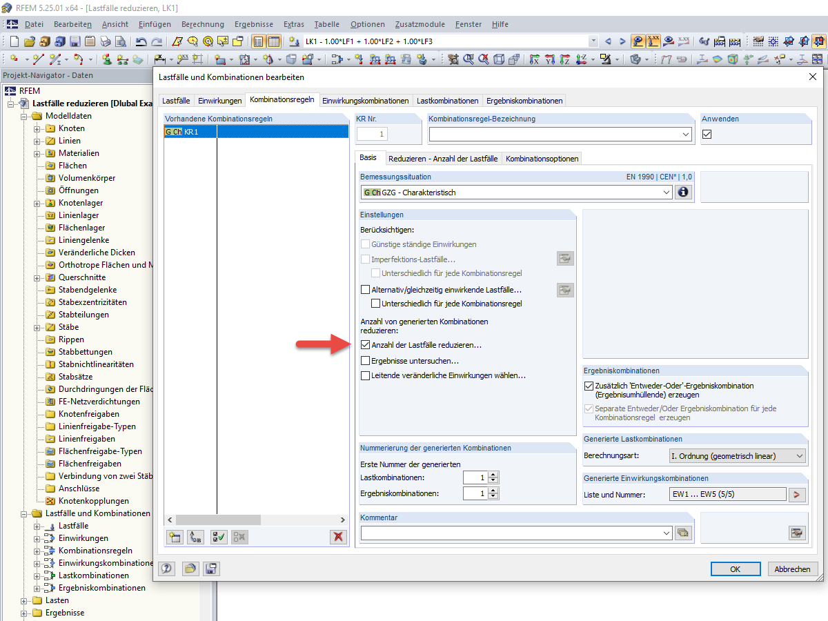 Anzahl der Lastfälle reduzieren