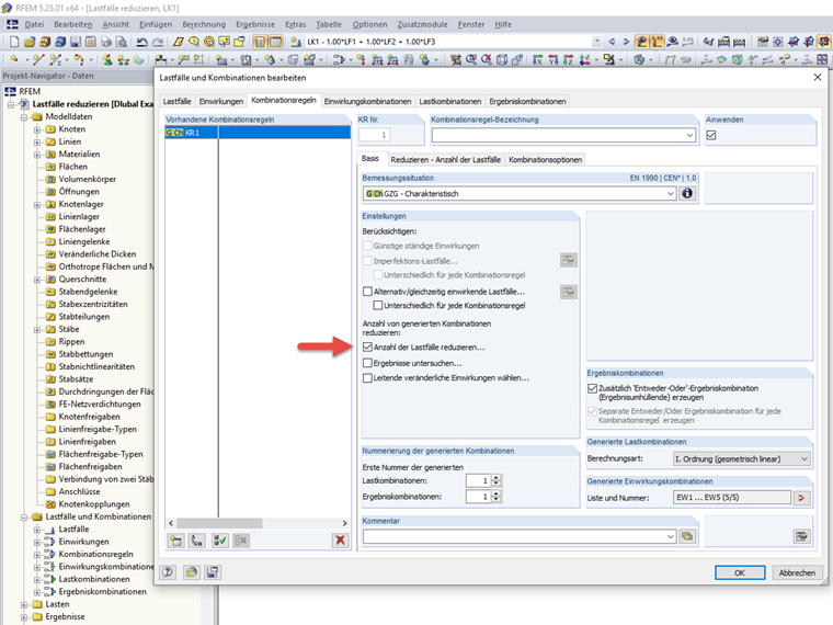 Anzahl der Lastfälle reduzieren