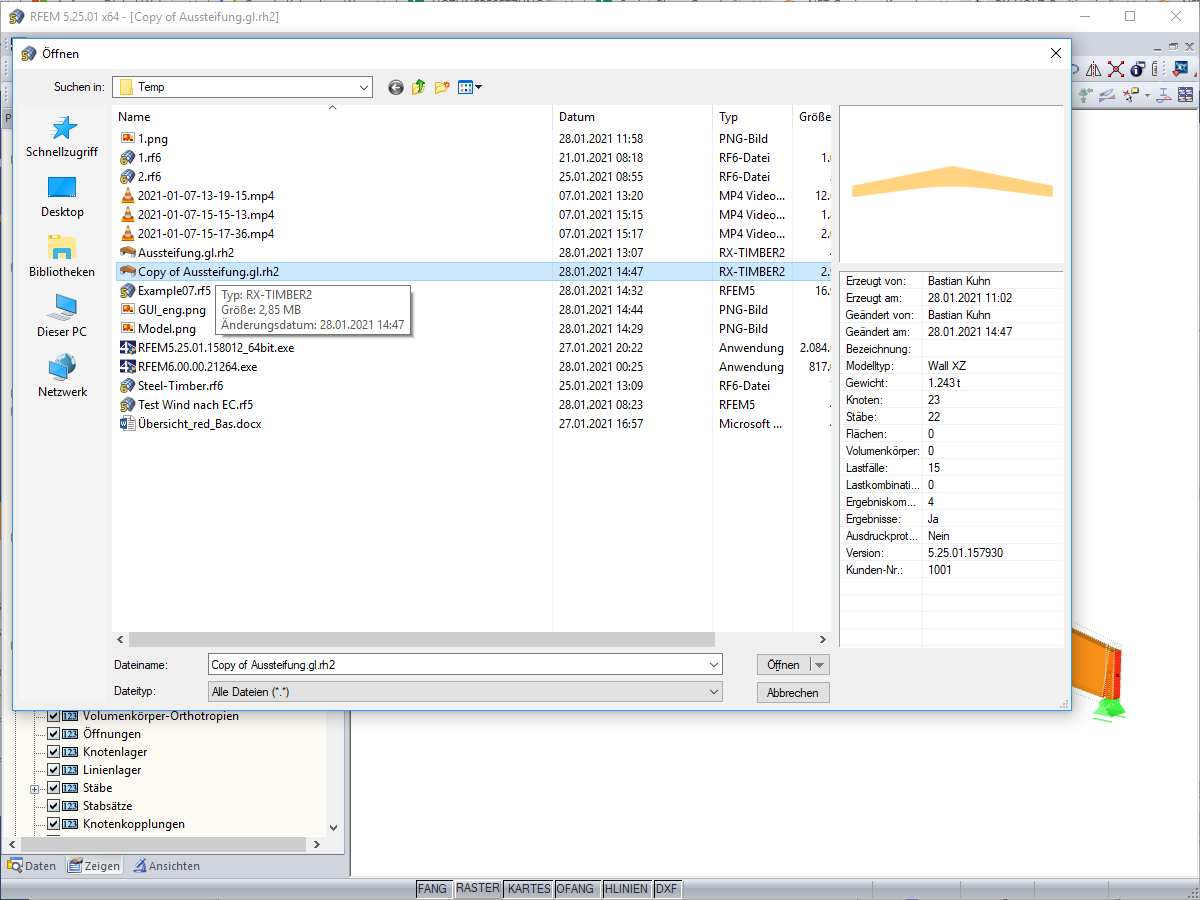 RX-HOLZ-Position in RFEM 5 oder RSTAB 8 öffnen
