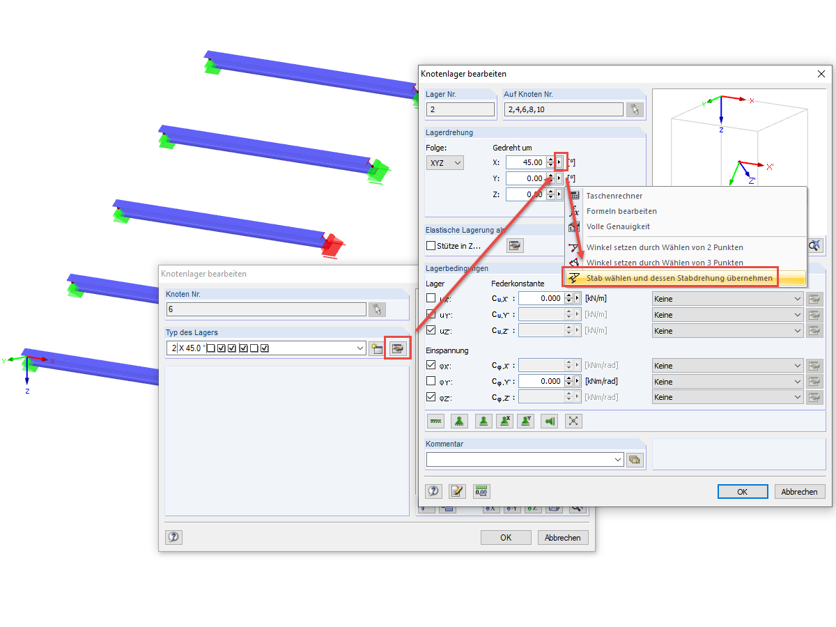 Stabdrehung bei Knotenlagern übernehmen