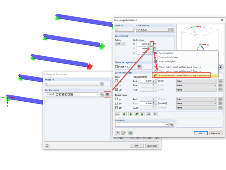 Stabdrehung bei Knotenlagern übernehmen