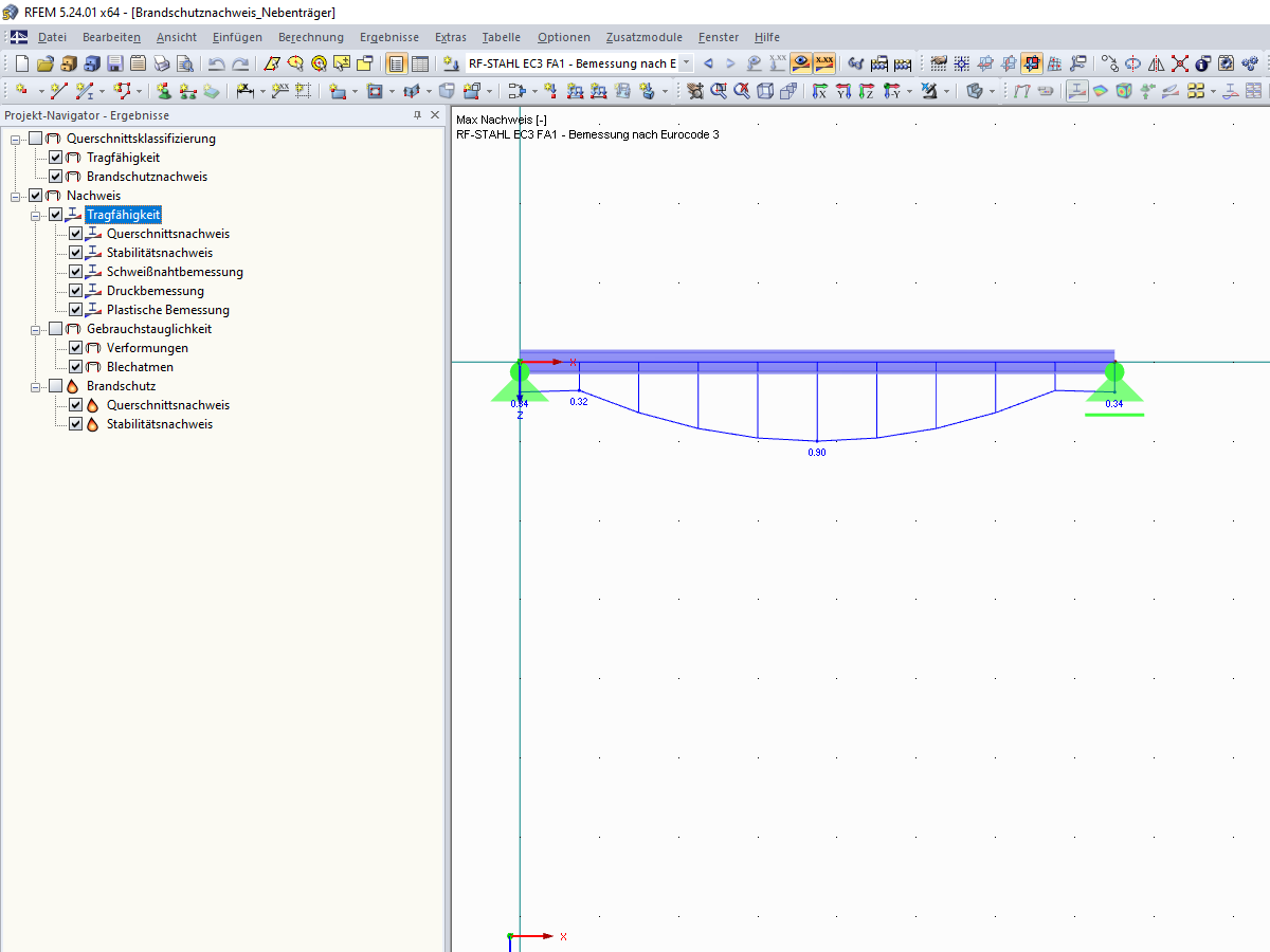 Grafische Darstellung der Ergebnisse aus RF-STAHL EC3 - Tragfähigkeitsnachweise