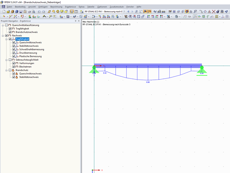 Grafische Darstellung der Ergebnisse aus RF-STAHL EC3 - Tragfähigkeitsnachweise