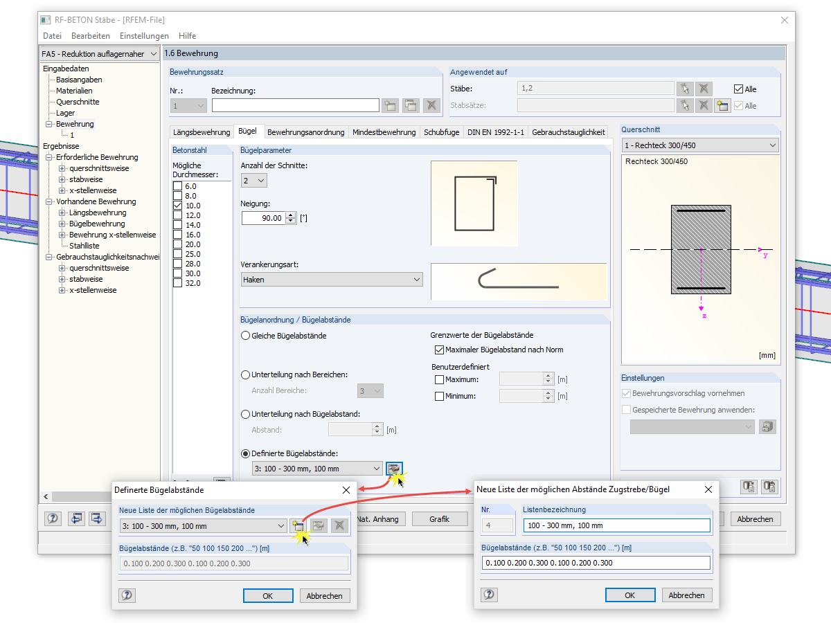 Festlegung der Bügelabstände