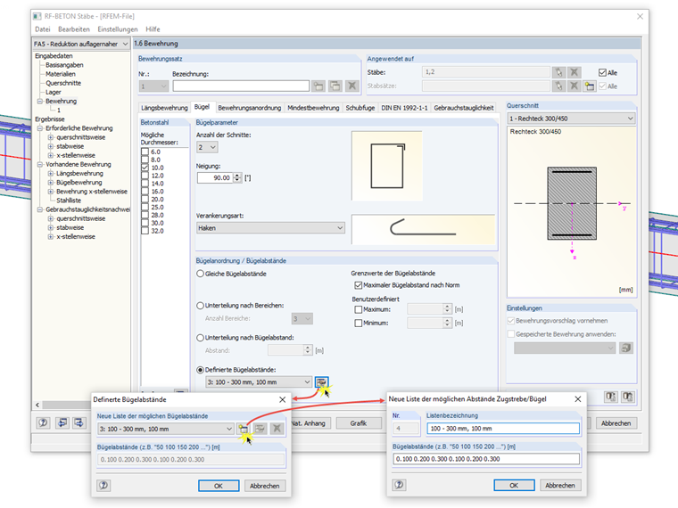 Festlegung der Bügelabstände